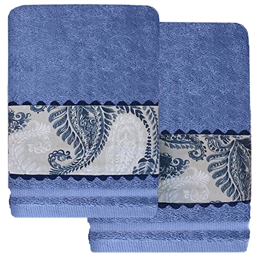 O'LANG Juego 2 Toallas Premium 600 gr. 100% Algodón, ― 1 Baño Grande (100x150 cm), 1 Lavabo (50x100cm), Color Azul con...