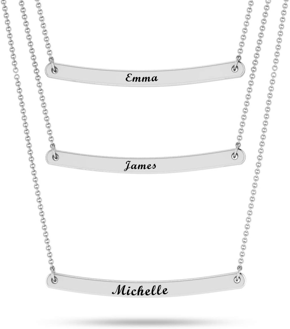 LeCalla Personalized Customized Engraved 3 Layer Bar Name Family Necklace for Women