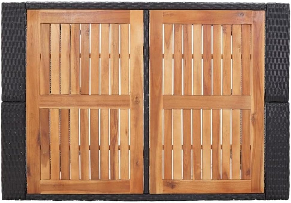 Pemberly Row 5-Piece Outdoor Bar Set, Solid Acacia Wood and Black Rattan, Cream Cushions, Weather-Resistant, Rectangular Table and Chairs for Patio or Garden Dining, Seats Up to 5 People