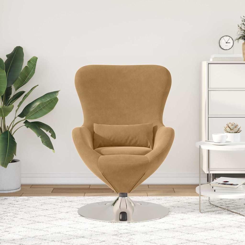 Sillón de salón de terciopelo marrón – Moderno sillón giratorio con base giratoria de 360° para salón y dormitorio – Elegante sillón relax con reposabrazos – Sillón acolchado para la esquina
