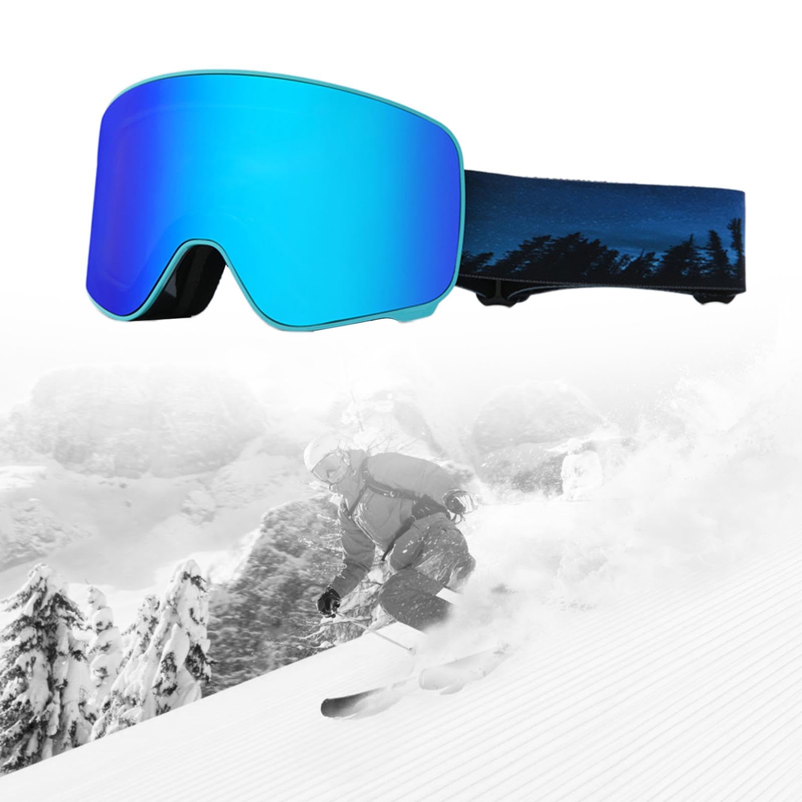 Gafas de Esquí Unisex, Protección Ocular para Deportes de Invierno, Máscara de Nieve de TPU Y PC Antivaho, Visión Panorámica Y Ajuste Cómodo, Negro Y Azul