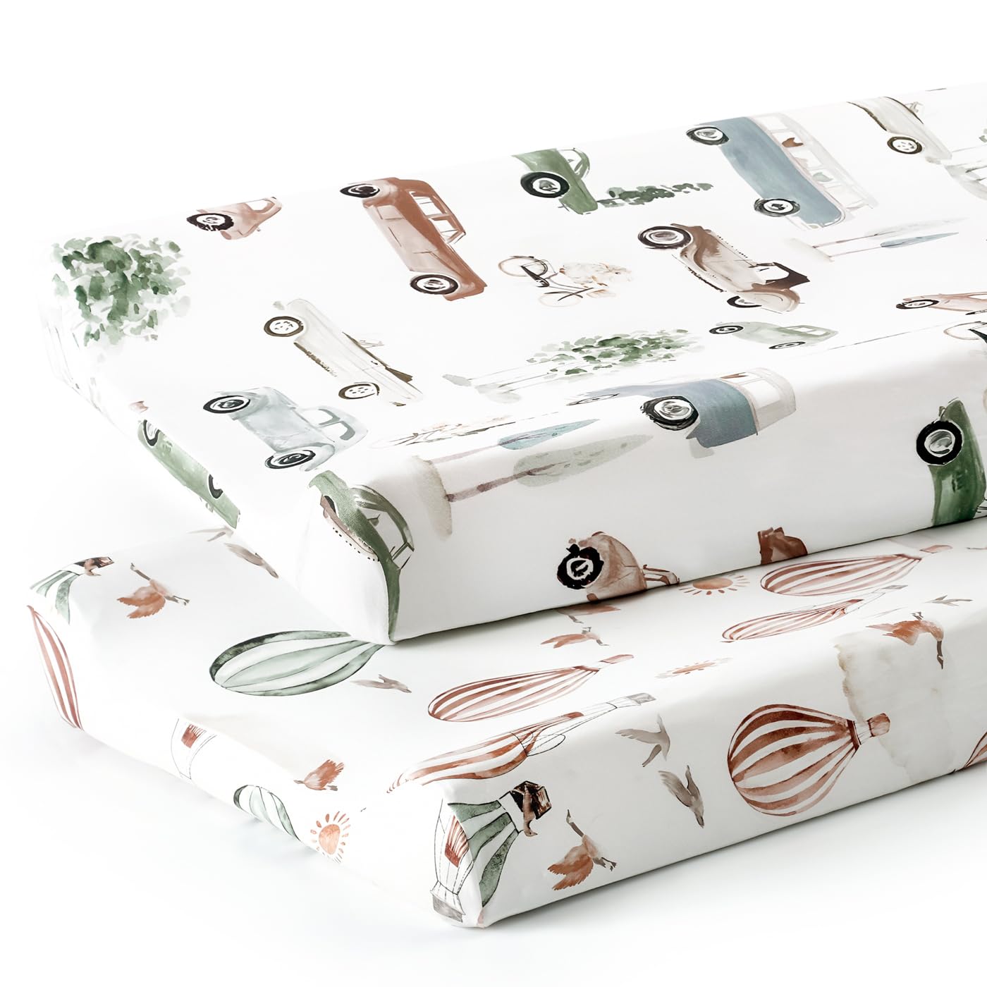 GRSSDER Stretch Ultra Soft Jersey Knit Changing Pad Cover Set 2 Pack, Change Table Pad Covers Fit 32"/34" x 16" Pads Safe and Snug, Pretty Diaper