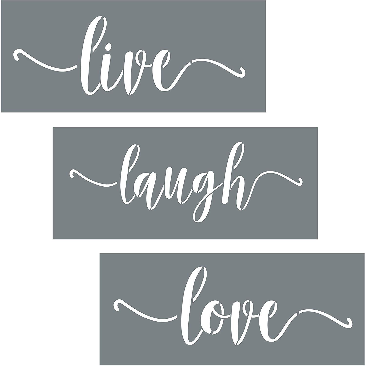 Live, Laugh, Love Quote Stencils - 3 Reusable Script Stencils - Wall Stencil Set for Making DIY Wall Decor