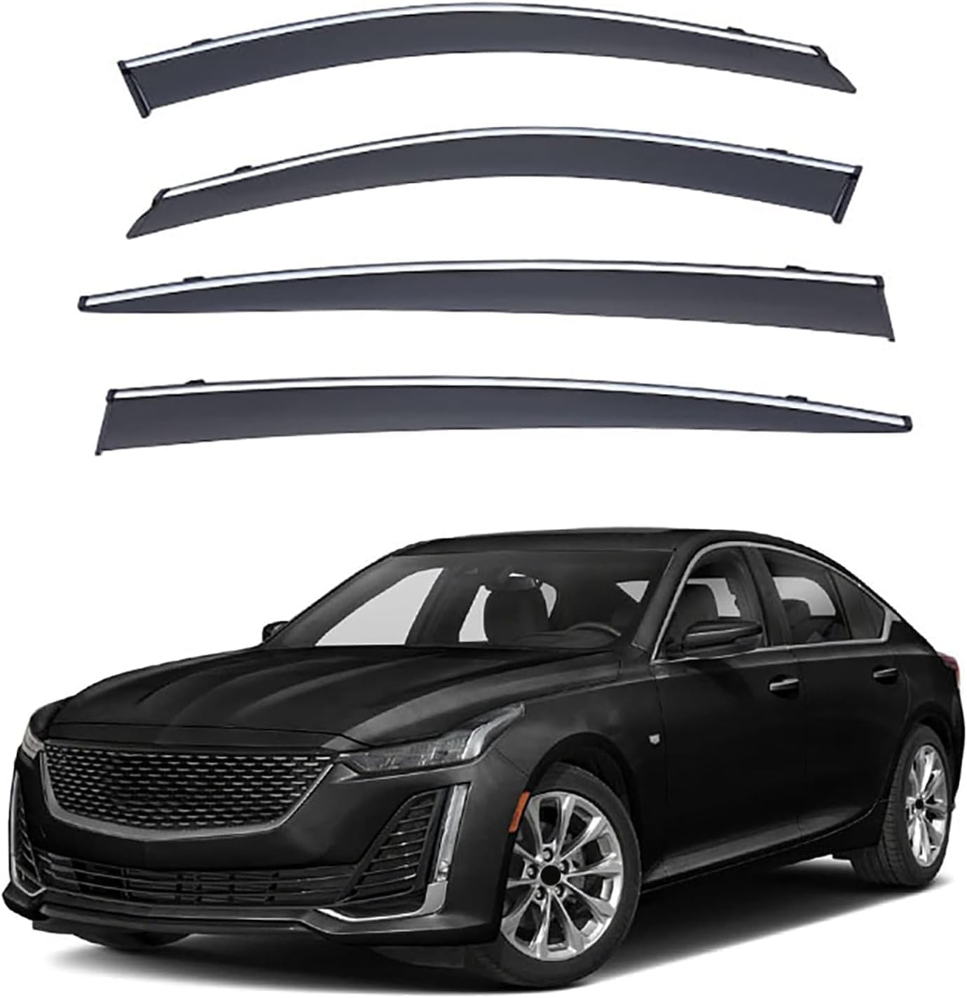FENGJP Car Window Wind Deflectors for Cadillac CT5 2019+, Window Wind Deflector Visor Rain Smoke Guards Automotive Accessories