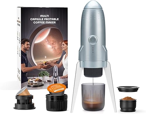 Cafetera eléctrica portátil de café expreso, cafetera de viaje para camping, autocalentamiento 3 en 1, para café molido y cápsulas DG NS para Gris