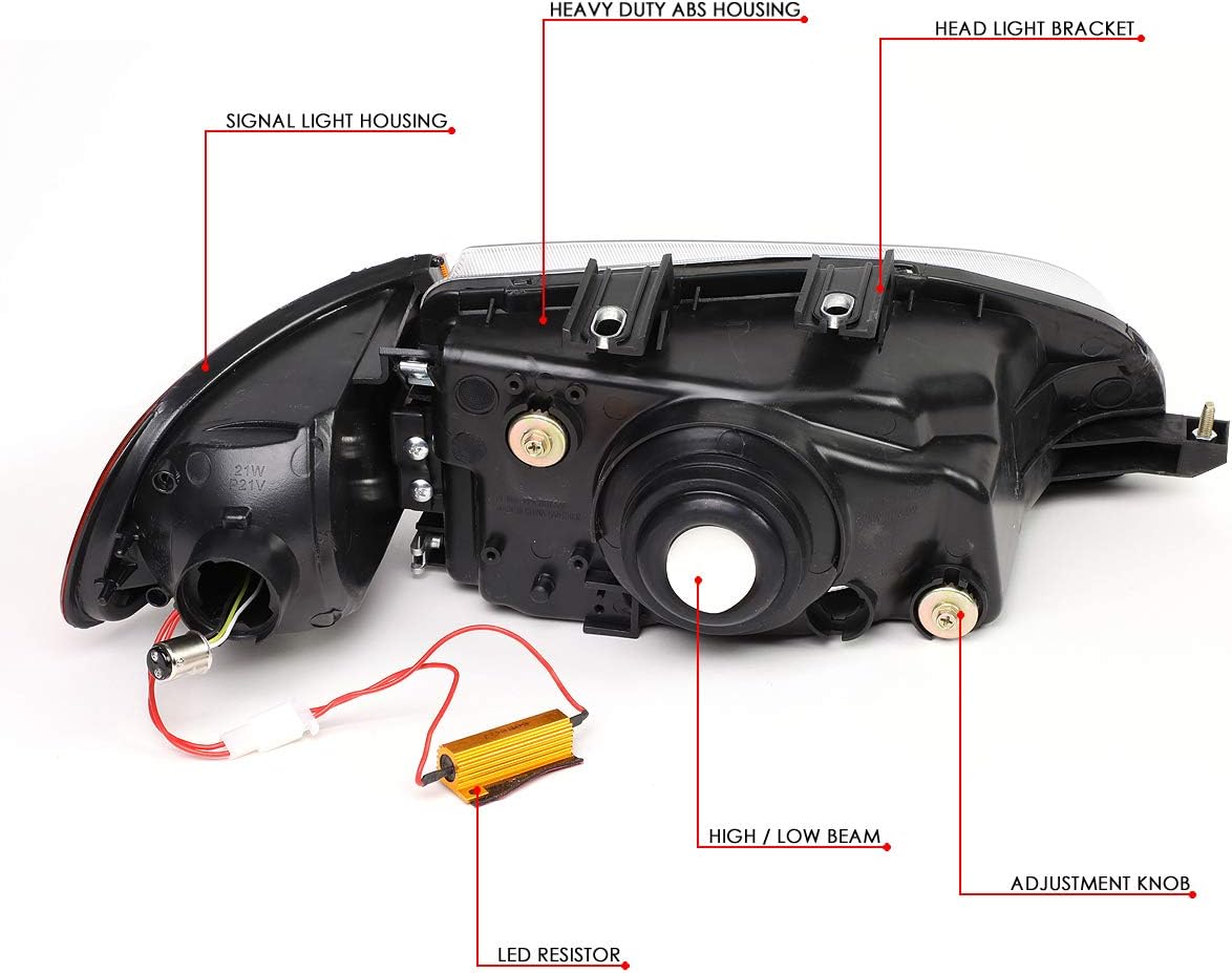 Auto Dynasty LED DRL Headlights Assembly Compatible with 1992-1995 Honda Civic Coupe Hatchback, Driver and Passenger Side Halogen Headlamps w/LED Turn Signal, Chrome Housing Amber Corner