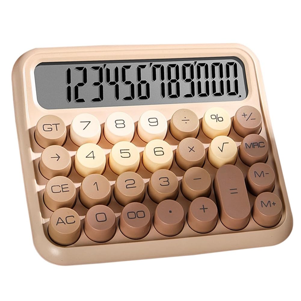 Rfeeuubft Desktop 12 Digit Cute Calculator, Mechanical Switch Design, Large LCD Display Big Button Calculator,Gradient Brown