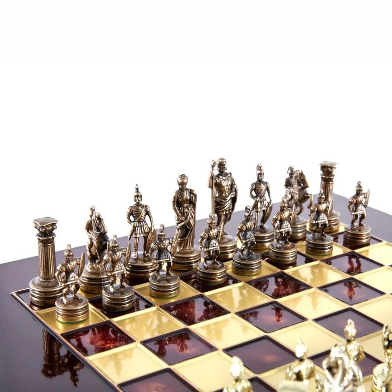 JEU D'ÉCHECS DE la mythologie grecque - Bleu et cuivre avec plateau JEU D'ÉCHECS DE la mythologie grecque - Bleu et cuivre avec plateau