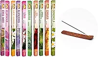 Kit 10 Incensos Massala Indianos + 1 Incensário Madeira – Aromaterapia, Meditação, Ambientes Zen, Relaxamento, Fragrâncias Naturais, Alta Durabilidade, Queima Prolongada