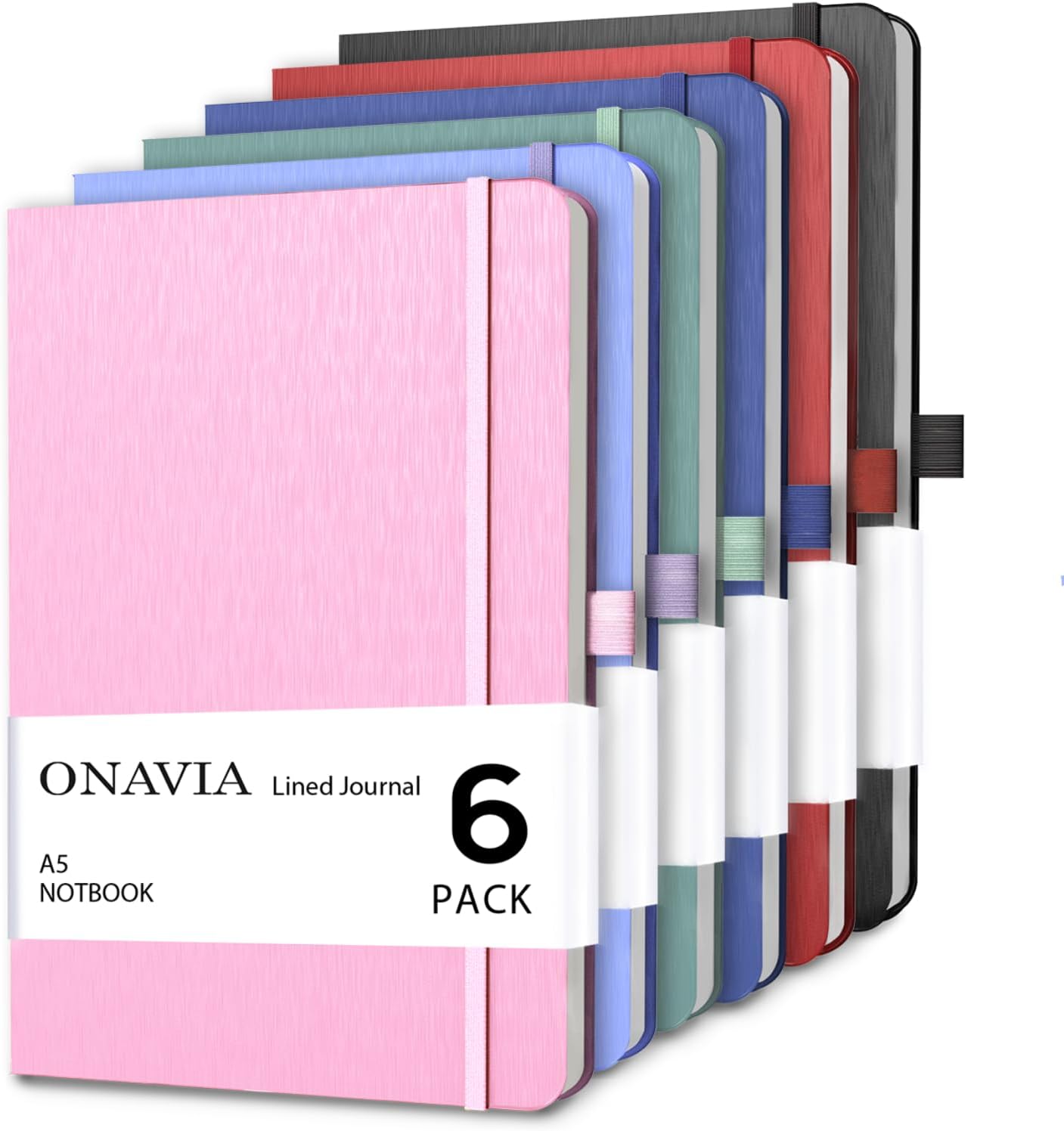 ONAVIA A5 Hardcover Notebook 6 Pack, College Ruled Lined Notebooks for Office, Classroom, Teachers, Students, Meeting Notes, Study and Planning, 160 Pages (80 Sheets), Assorted Colors