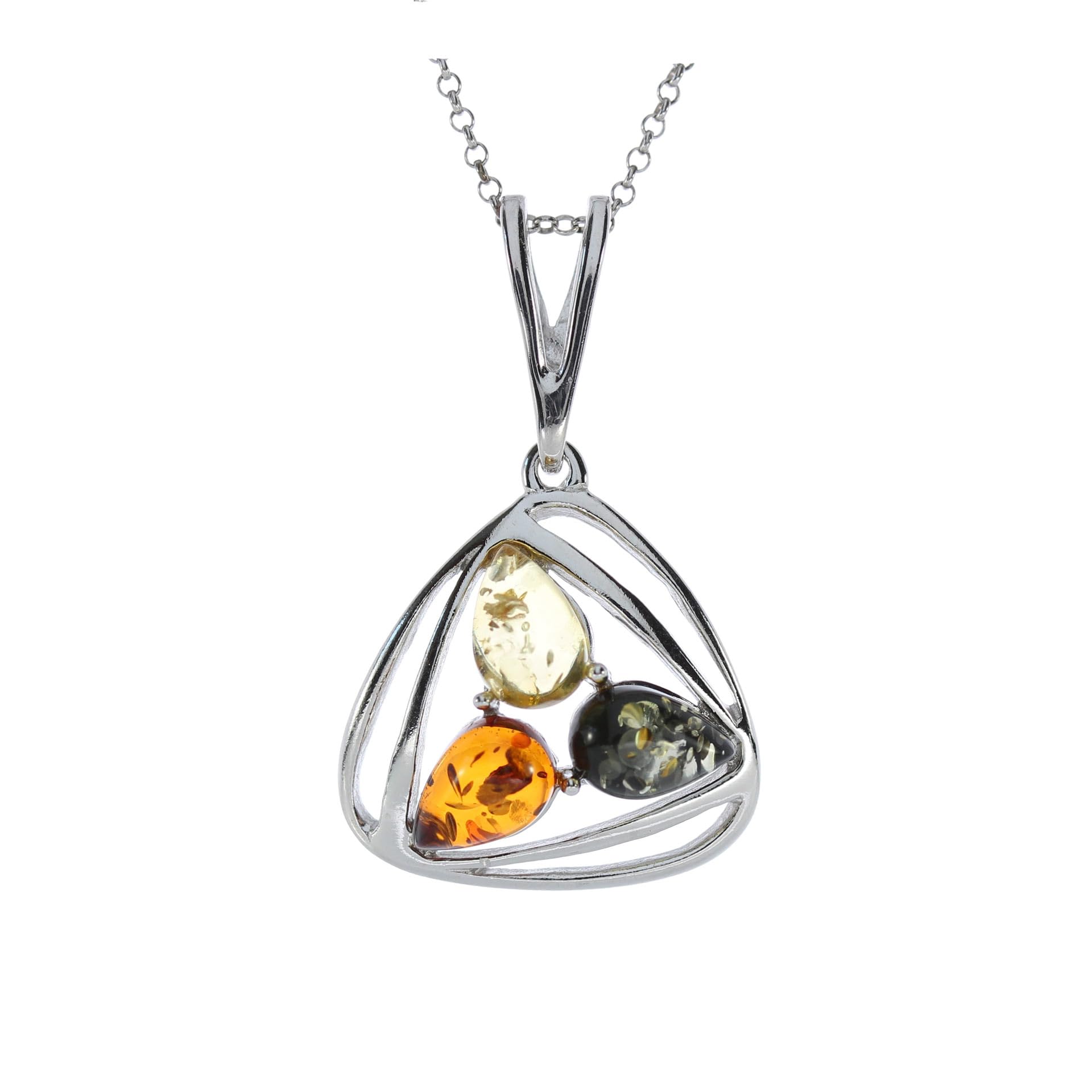 Pendentif ambre véritable baltique argent 925 doré multicolore - 5