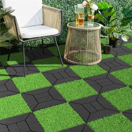Set di 36 piastrelle di prato artificiale, 30 x 30 cm, piastrelle per terrazze e tappeto per esterni, morbido prato artificiale per balconi, terrazze e animali domestici, colore verde