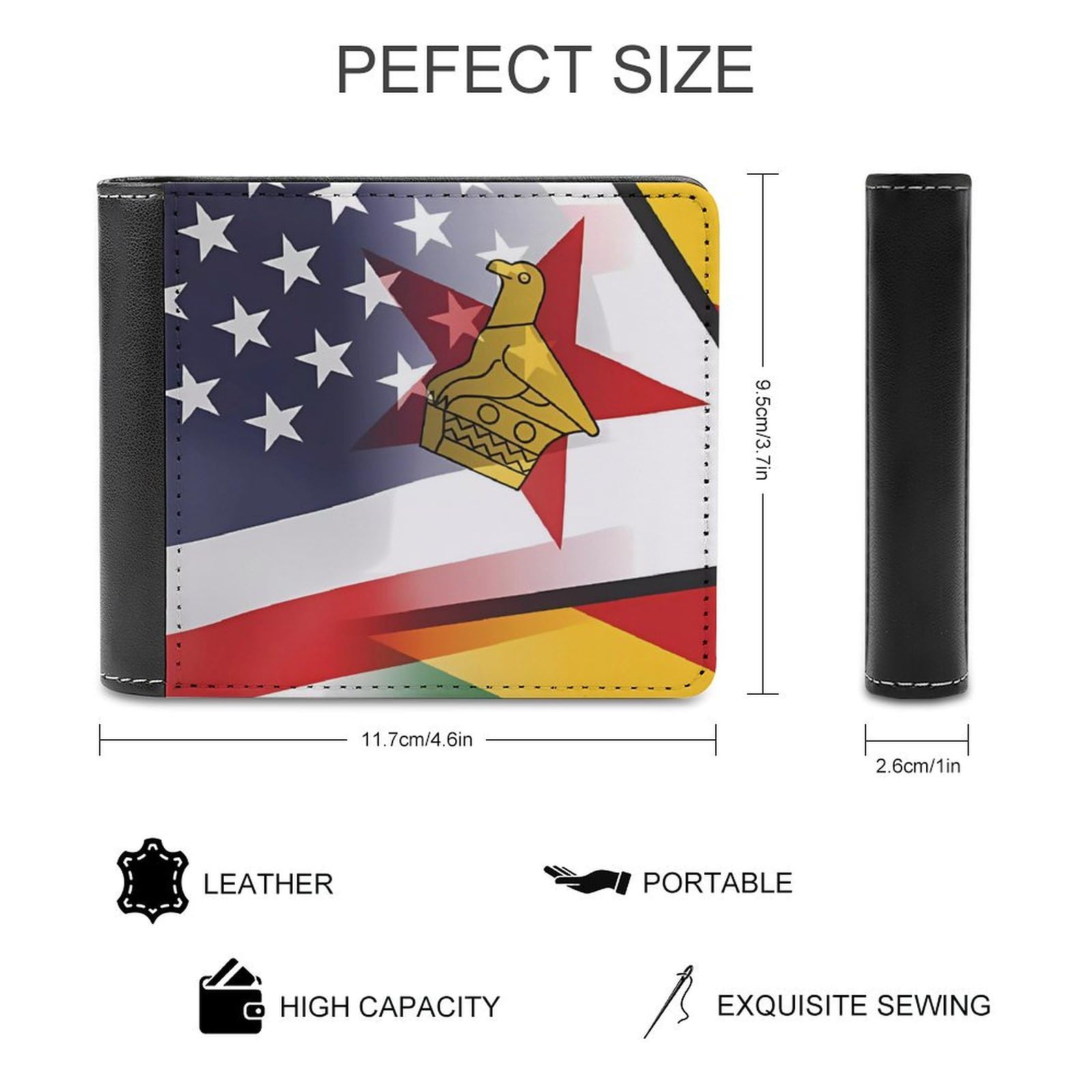 Flag of Zimbabwe and U.S. Funny Billfold Wallet Credit Card Holder Slim Passcase Pouch Purse for Men Women