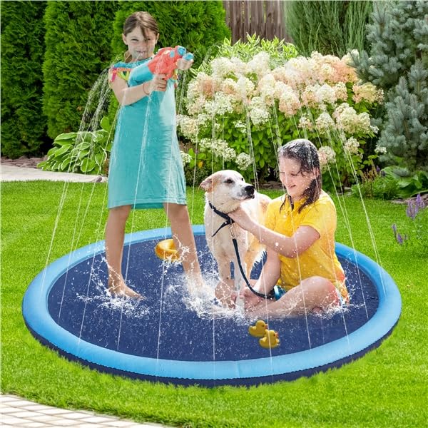 Yaheetech Piscina de Chorros para Perros Bañera para Perros Portátil Antideslizante y Resistente al Desgaste Exteriores Verano 150 X 8,5cm Azul