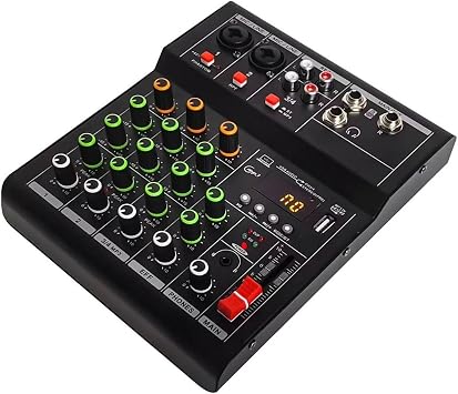 DJ Controller, 4 Channel MINI Mixer Professional Digital Mixer Dj Console With USB Portable Mixer For Live Mixing Singing(Nero)
