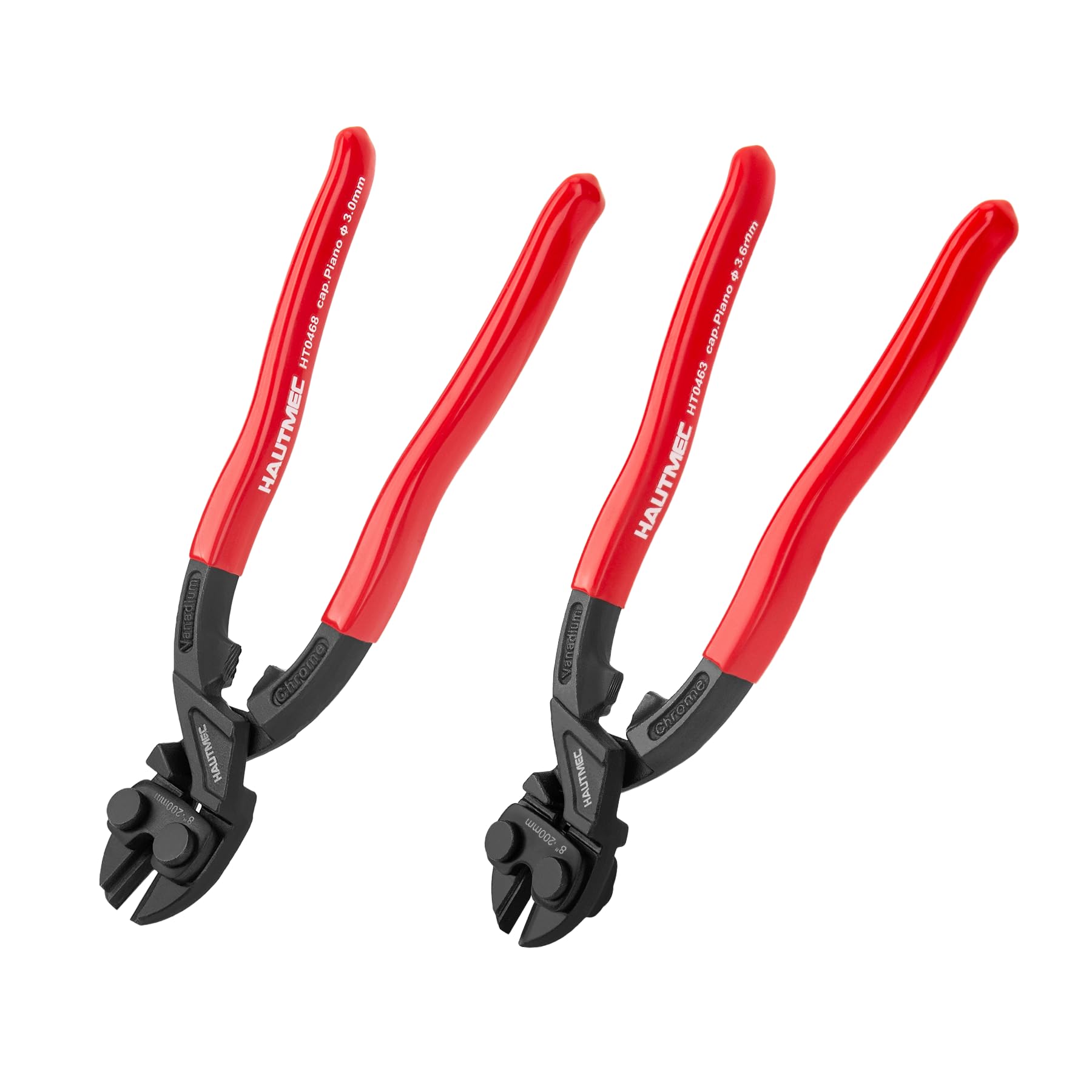 HAUTMEC Mini Bolt Cutters Plier Set, 8" High Leverage Compact Bolt Cutter and Diagonal Cutting Pliers, Anti-Slip Grip, CRV Blade, Flush Cutter for Locks, Bolts,Wires, Cables, Rivets, and Chains