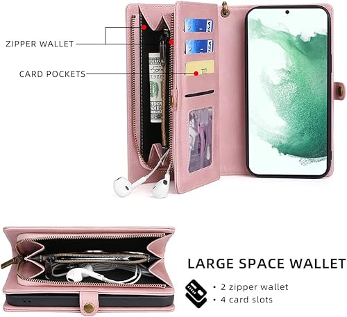 Miniatura 3 de Asuwish Funda de teléfono para Samsung Galaxy S22 Plus S22+ 5G con cremallera, funda desmontable con protector de pantalla y tarjetero de cuero,