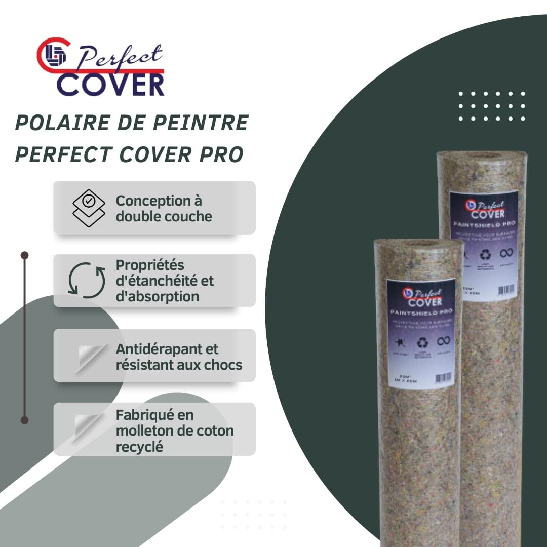 Perfect Cover Schildersvlies Pro - Rouleau de Protection de Sol Haute Qualité - Non-Tissé Résistant aux Liquides - Antidérapant et Robuste - Idéal pour Travaux de Peinture et de Rénovation (1m x 50m)