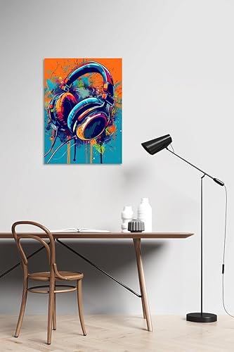 Miniatura 8 de Ypxzzj Póster de graffiti para auriculares, arte de pared, tema musical, colorido, auricular, imagen, decoración de juegos para niños, jóvenes,