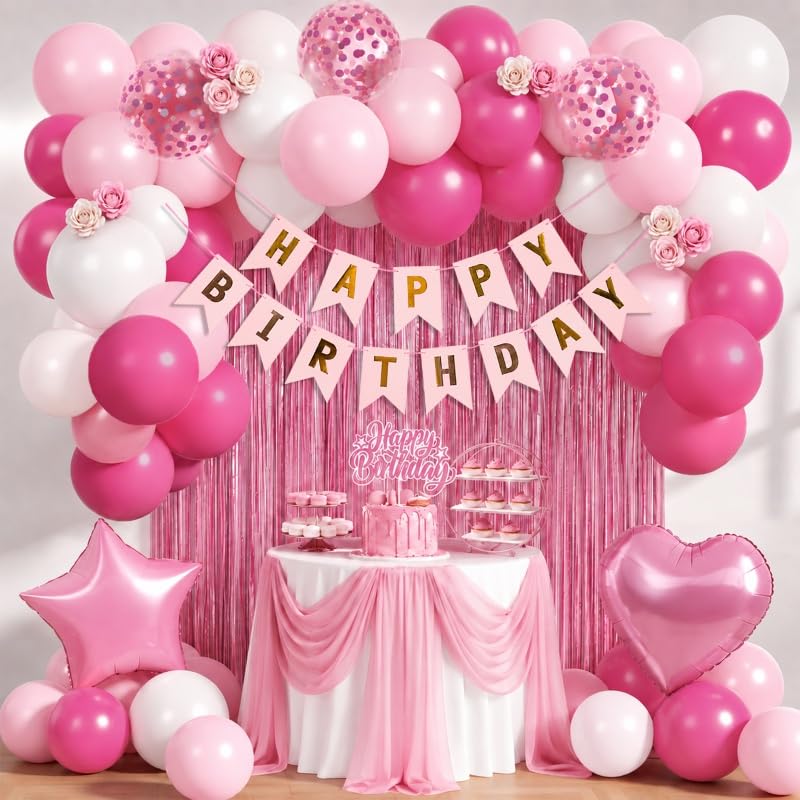 Hot Pink Birthday Decorations 49pcs, Pink and White Party Decorations — image 1