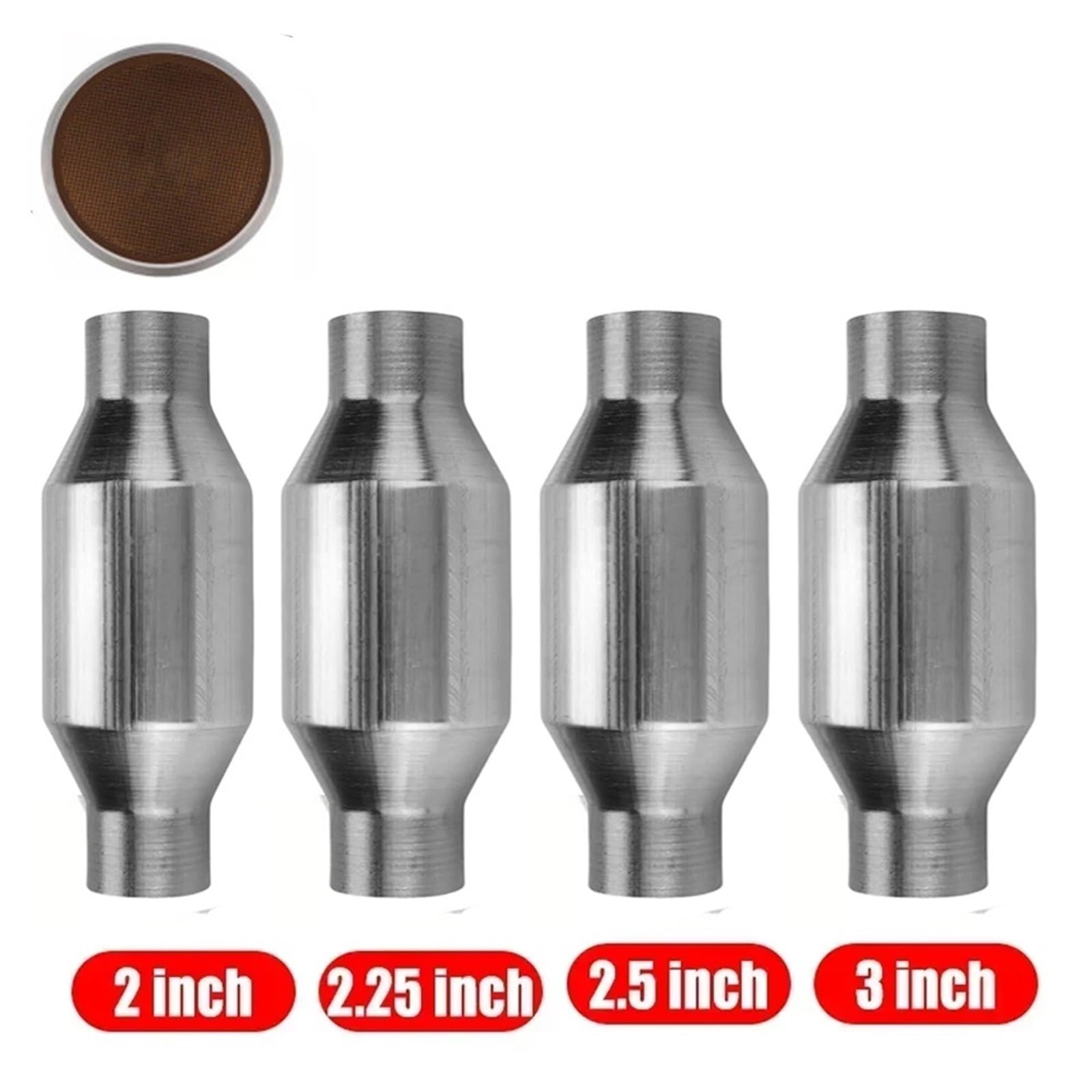 katalizator samochodowy Uniwersalny 2" /2,25" /2,5" /3" Katalizator Wydechowy 400 Komór Tłumik O Wysokim Przepływie Stal Nierdzewna(2.25 inch 400 Cells)