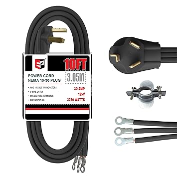 EP - 3 Prong Dryer Cable, 10/3 SRDT, 30 Amp Device Extension Power Cord, NEMA 14-30, Black