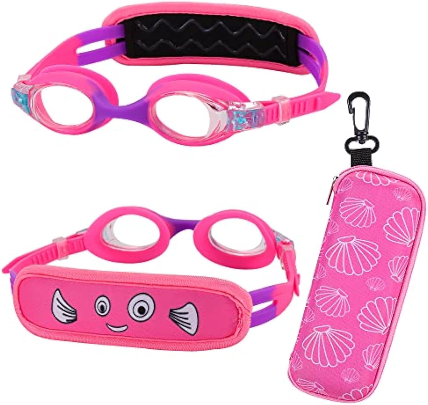 Kids Swim Goggles Age 2-6, Toddler Goggles No Hair Pull,Child Goggles Padded HeadBand 1pk Kids -Pink Fish
