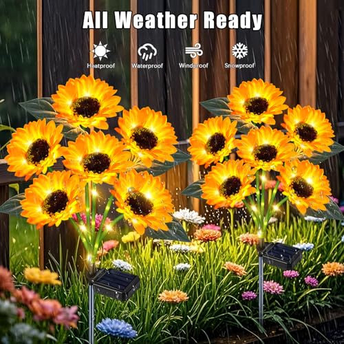 yeuago Solar Sunflower Lights Outdoor Flower Lights,6 Pack 36 Sunflower Waterproof Lights for Outside Party Gardening Gifts Mother's Day for Patio Yard Pathway Party Housewarming Gift by yeuago - Image 3