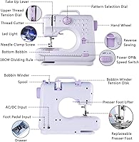 Vista 2 de Sewing Machine Portable mini Electric Sewing Machine for beginners 12 Built-in Stitches 2 Speed with Foot Pedal，Light, Storage Drawer.