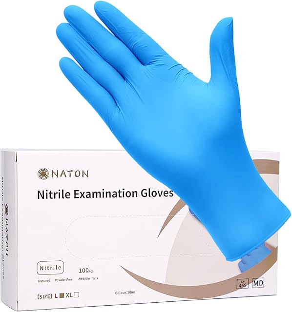 NATON Nitrile Gloves Latex Free Extra Large - Vinyl Multi-Purpose Disposable Gloves, Protein Free, Box of 100, Blue for Men (XL)