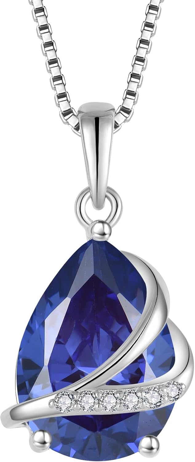 Birthstone Necklace for Women 925 Sterling Silver Teardrop Pendant Necklace Christmas Birthday Mother's Day Jewelry for Wife Mother Her