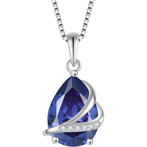 Birthstone Necklace for Women 925 Sterling Silver Teardrop Pendant Necklace Christm...