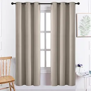 Yakamok Room Darkening Natural Blackout Curtains Thermal Insulated Grommet Curtain Panels for Bedroom, 38W x 72L, Natural, 2 Panels