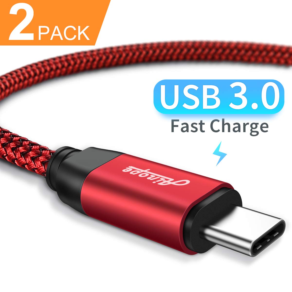 AINOPE USB C Cable Fast Charging 3.1A Fast Charge [2-Pack 6.6ft], USB-A to Type-C Charger Cable, Durable Braided USB C Cord Compatible with Galaxy Note 10 9 8 S10 S9 S8 S8 Plus S20, V30, V20, G6