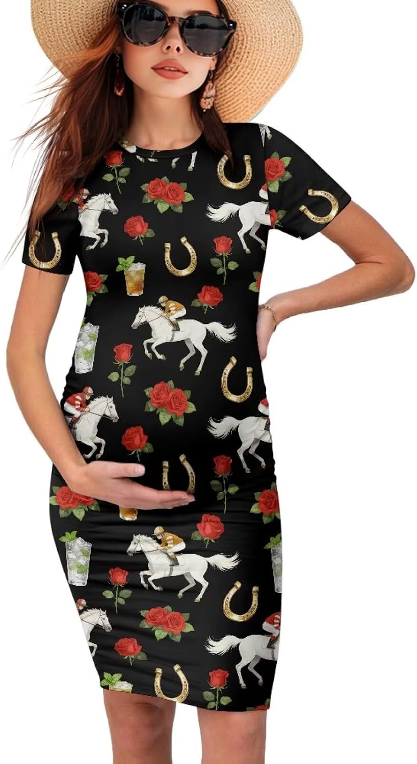 Biyejit Women Maternity Bodycon Dress Ruched Short Sleeve Maternity Photo Shoot Dress Mini Dress for Baby Shower Daily