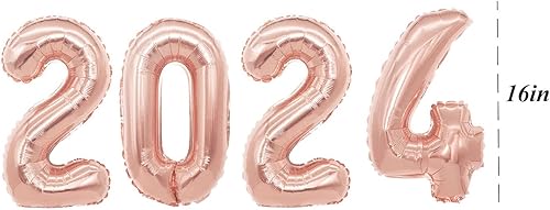 Miniatura 2 de Globos de 16 pulgadas 2024 de oro rosa, globos de aluminio de números 2024 para fiesta de Año Nuevo, suministros de fiesta, decoraciones de