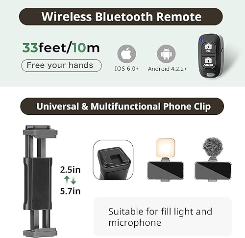 Miniatura 6 de Eicaus Trípode de teléfono de 82 pulgadas de alto con cuello de cisne flexible de 16.5 pulgadas, trípode portátil para teléfono celular con control