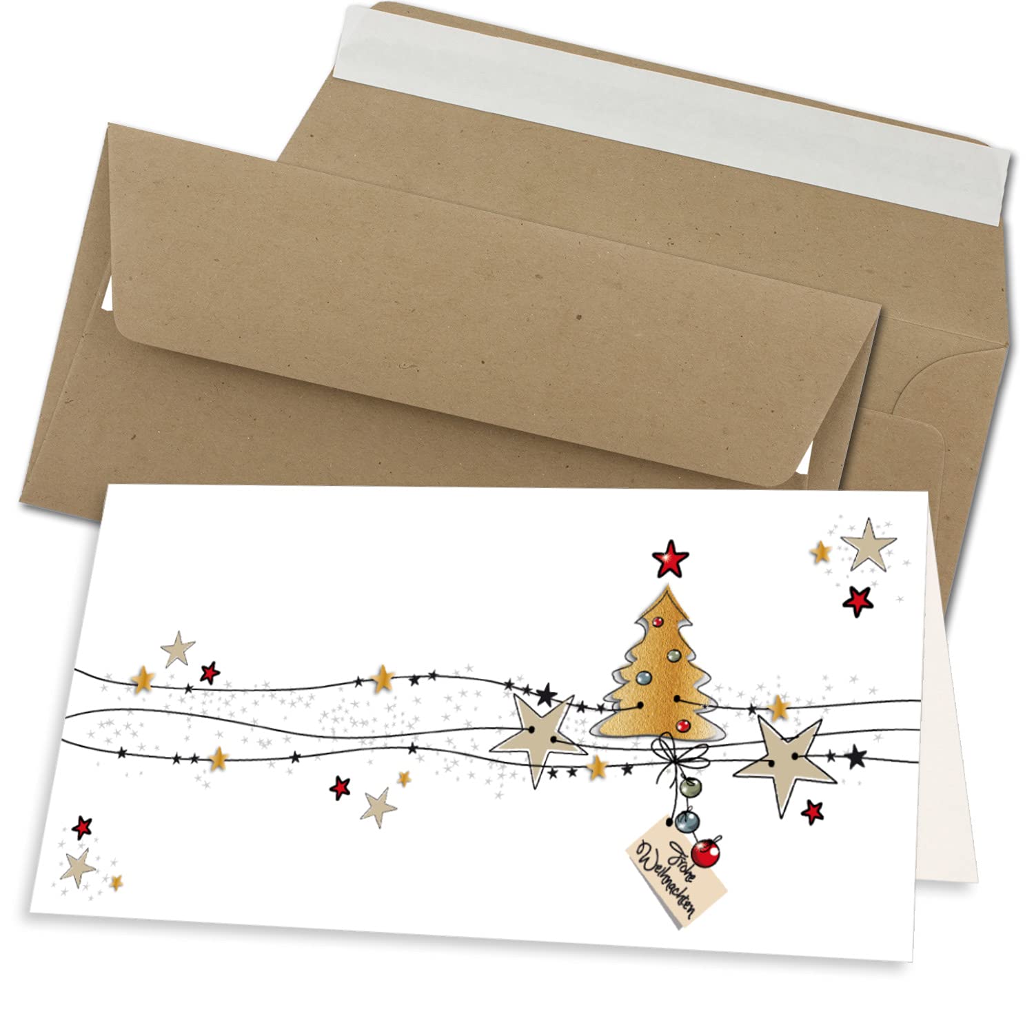 Set di 100 biglietti di Natale in formato DIN lungo, in bianco, con