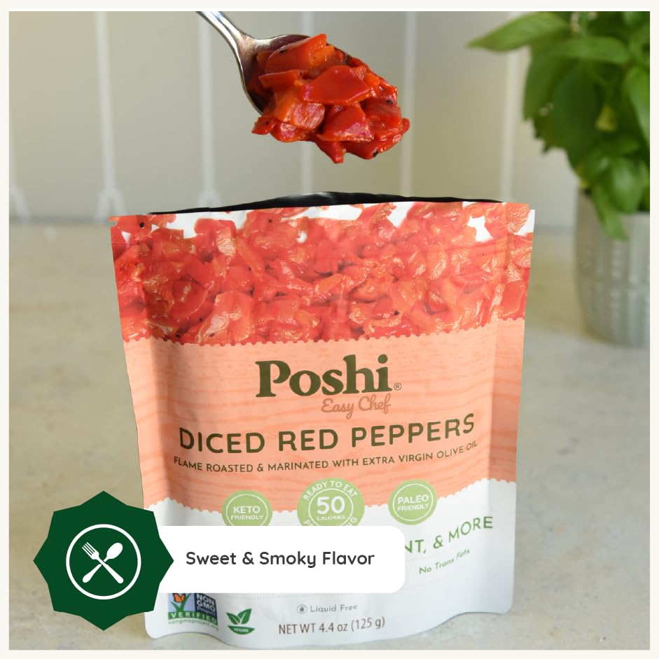 POSHI Diced Red Peppers, Fire-Roasted, Ready-to-Use, 4.4 oz (Pack of 6) - image 7