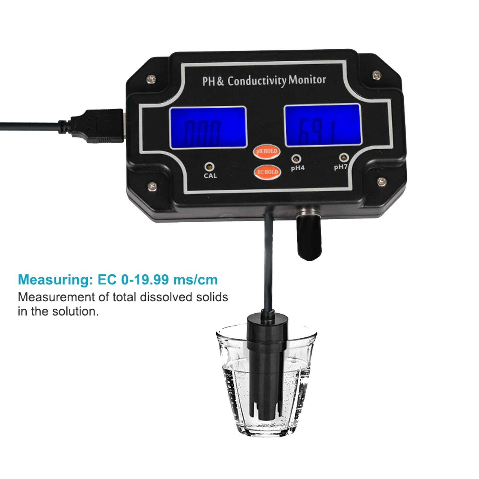 Alvinlite Tester di qualità dell'Acqua, Tester PH/EC 2 in 1 Misuratore di PH Portatile ATC Monitor idroponico DC6V per Acquario di acquari(EU230V)