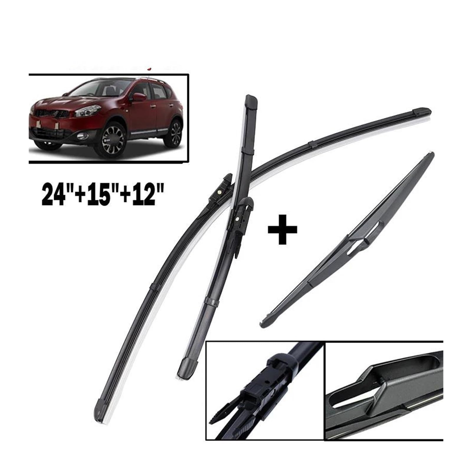 Limpiaparabrisas Para Para Qashqai J10 2006-2013 Juego Escobillas Limpiaparabrisas Delanteras Y Traseras Parabrisas Cepillos Para Ventanas 24"+15"+12" Delanteros Cepillos