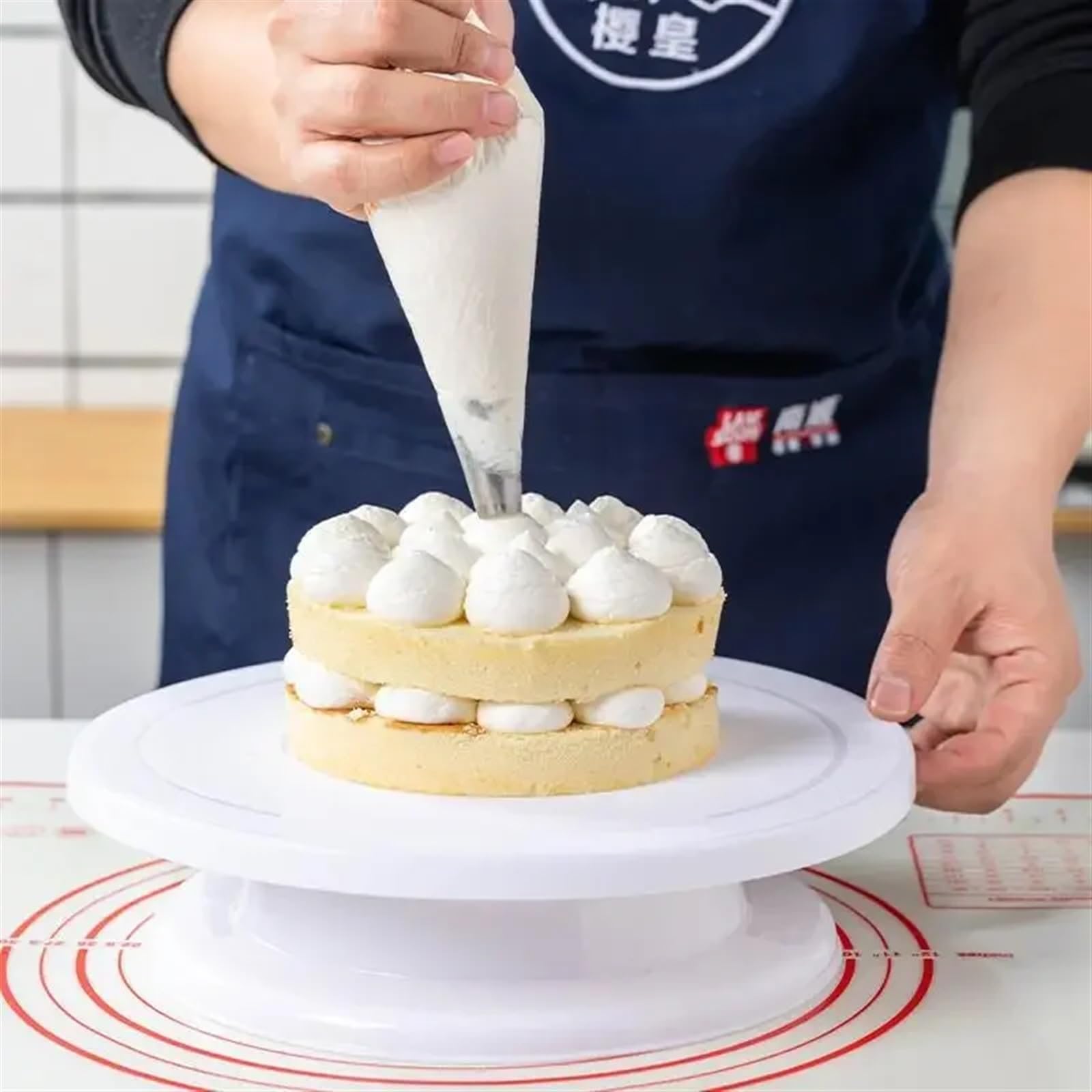 Drehbare Kuchenplatte Kunststoff-Kuchenteller, Drehteller, drehbar, rutschfest, rund, Kuchenständer, Kuchendekoration, Drehtisch, Küche, DIY-Pfanne, Backwerkzeug FüR AnfäNger Und Profis(Blue)