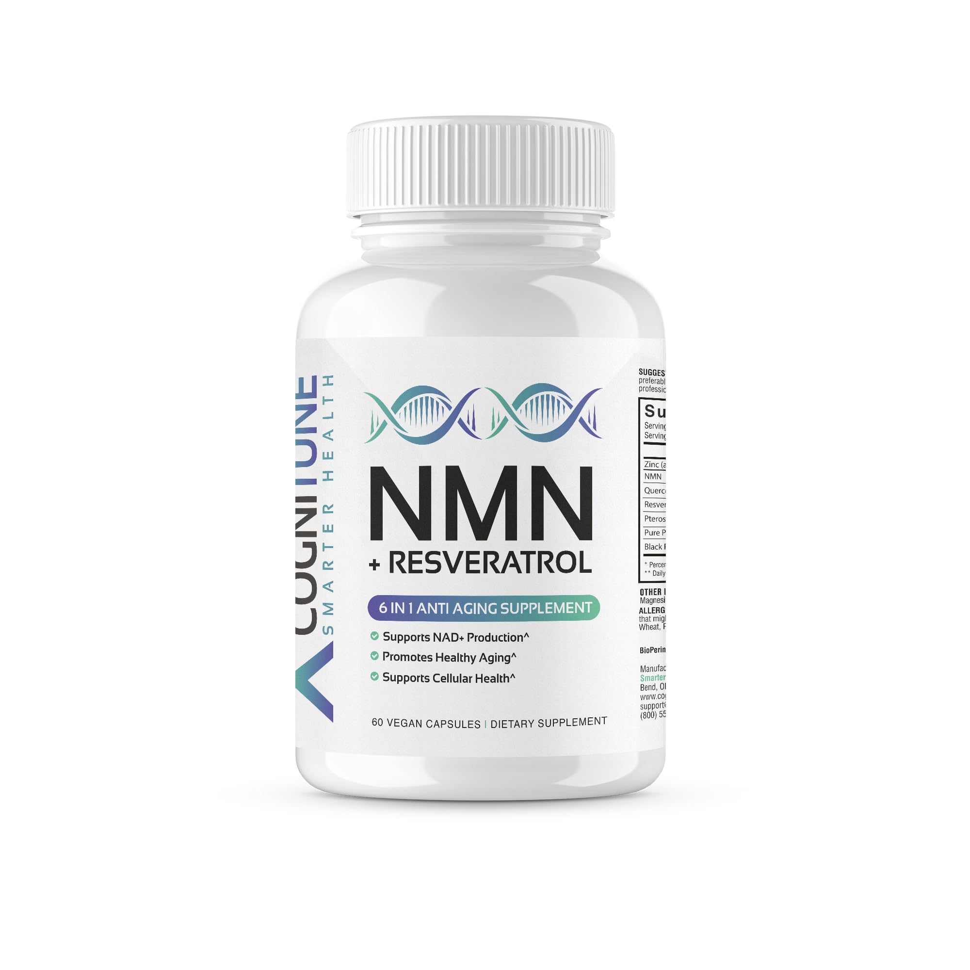CogniTune NMN Supplement with Resveratrol, Quercetin & PQQ, 1115mg, 60 Ct