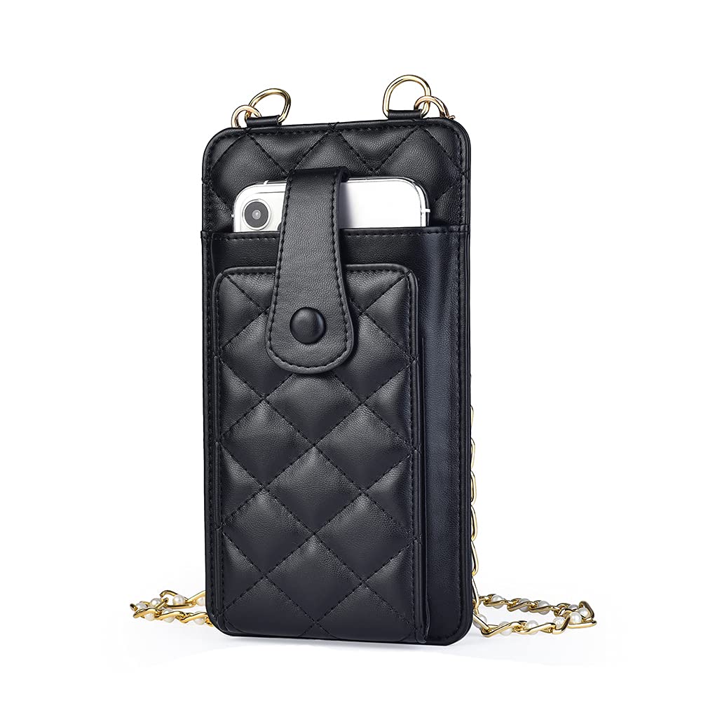 IRUGLE Small Leather Crossbody Cell Phone Purse for iPhone 13 12 Pro 11 XR Wallet Case with Chain Strap, Mini Womens Satchel Shoulder Bag Phone Pouch with Card Holder (Black)