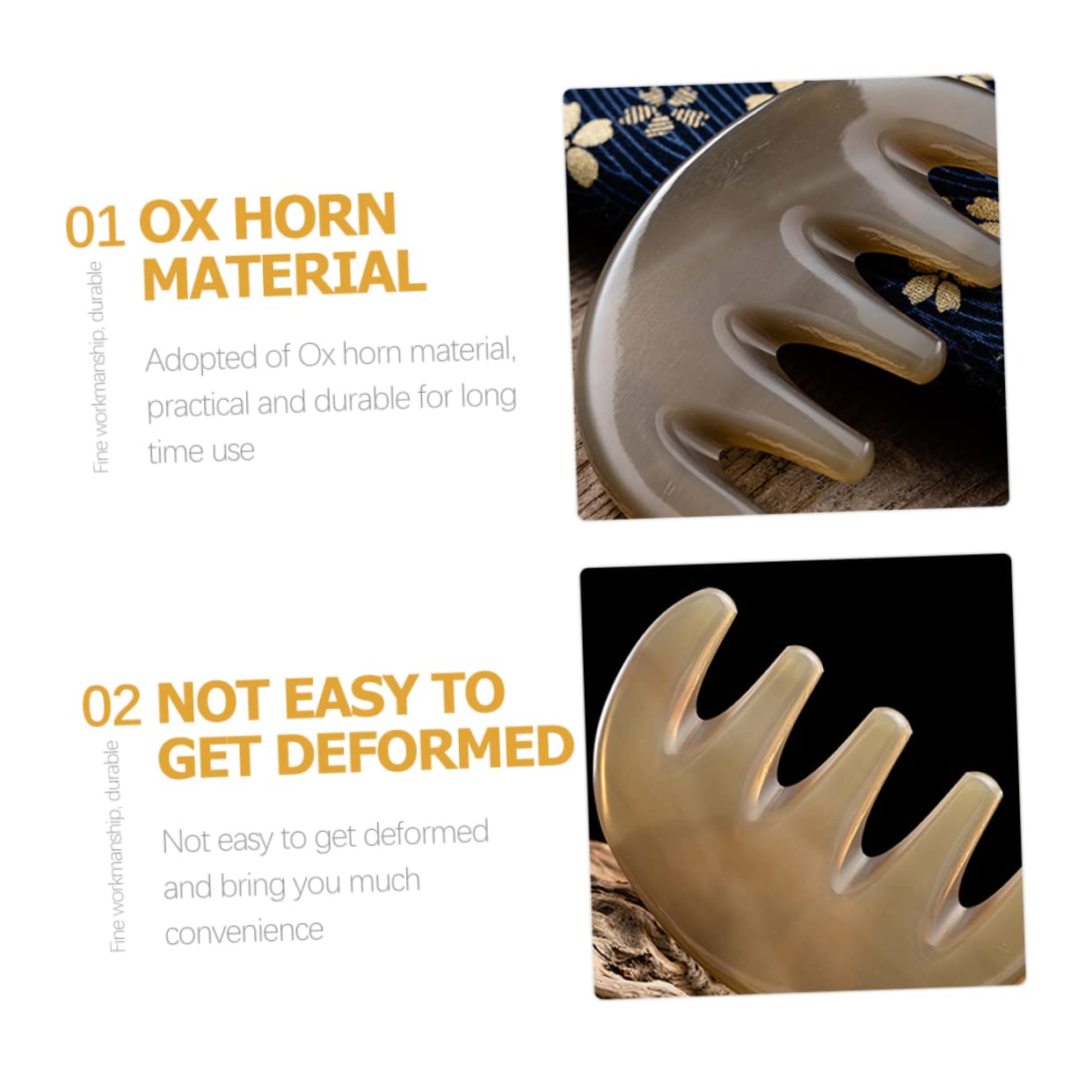 Healvian 5piezas Masajeador De Cabelludo De Cuerno De Buey Peine Guasha Para Alivio De Estrés Masaje Relajante Para Cabeza y Cuello Herramienta De Bienestar Portátil