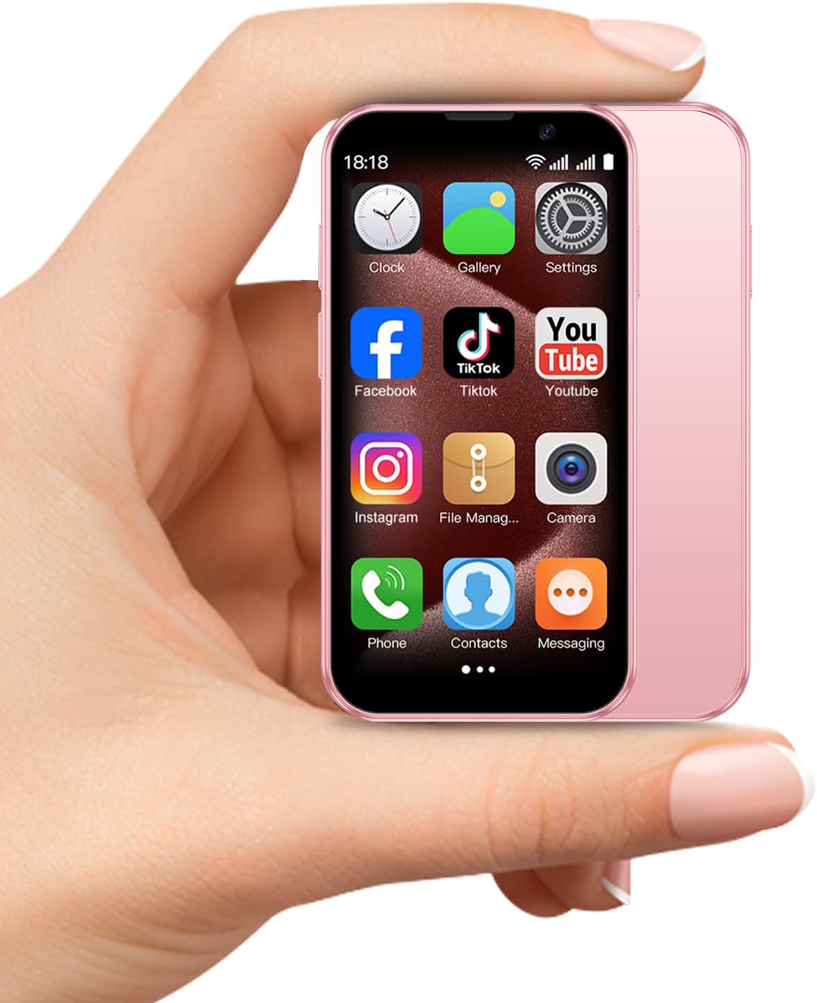Mini phone Unlocked Mini Smartphone for kids 3.0" HD Touch Screen World's Smallest Cell Phone Quad Core Dual Sim Card Face ID Android Compact Small Mobile Phones for Student Pocket 2GB+16GB Pink