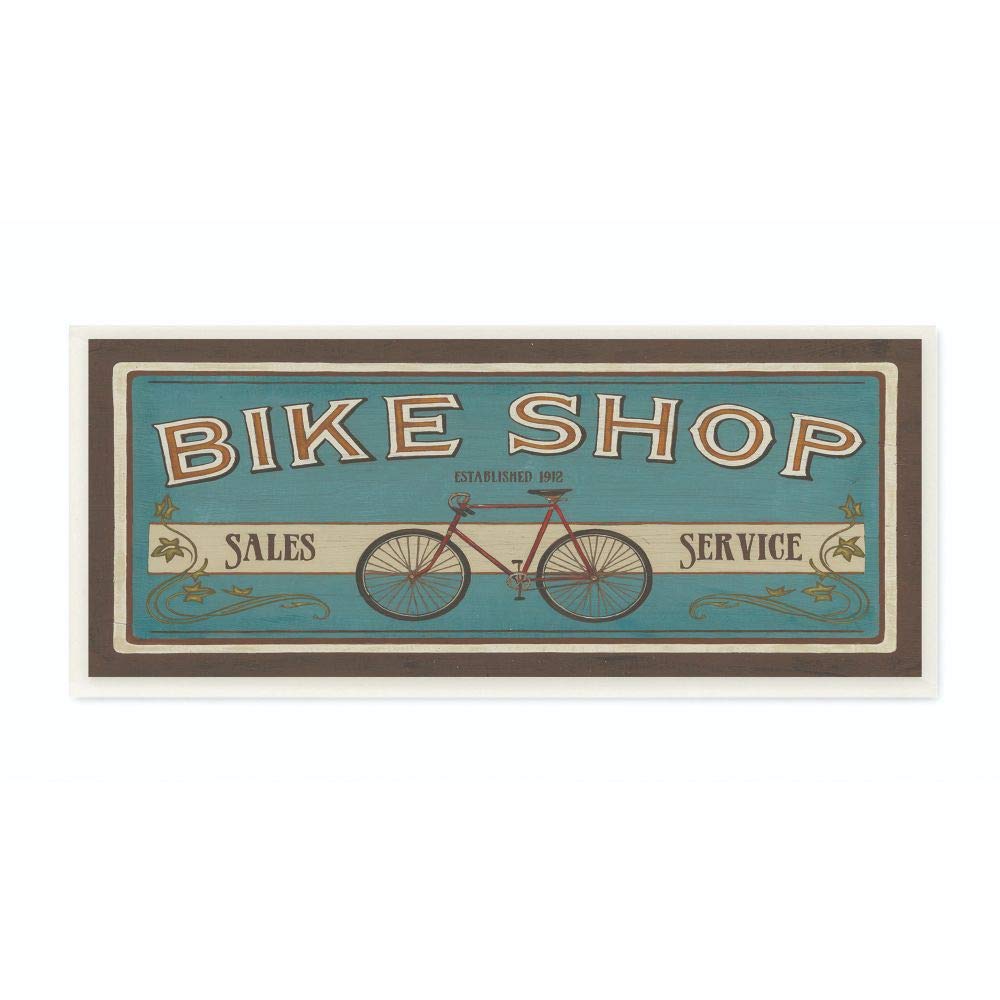 Stupell Industries Blue Bike Shop Store Sign Wall Plaque Art, 7 x 0.5 x 17, Multi-Color
