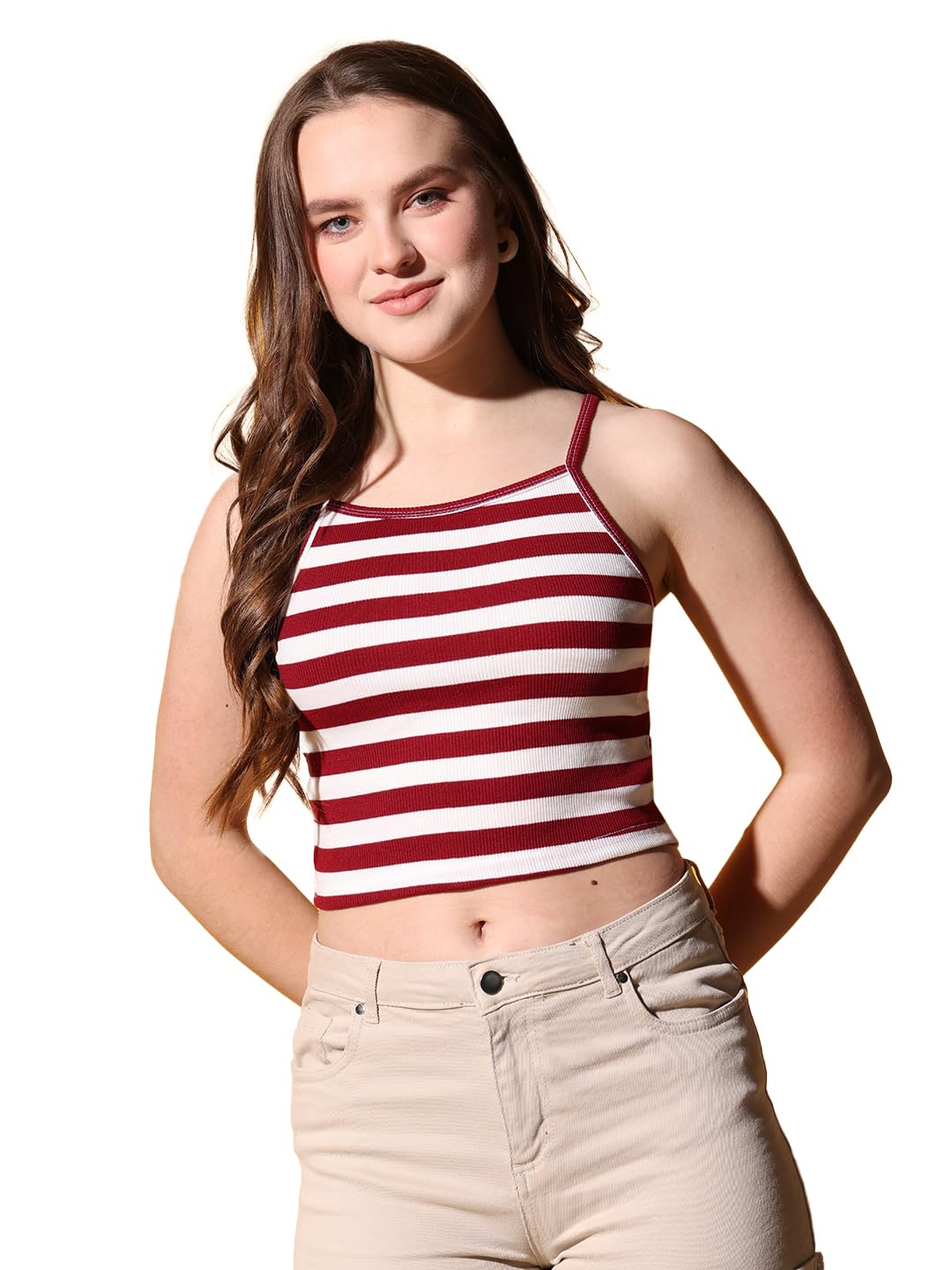 Womens Top Striped Ribbed Helter Neck Slim Fit Crop Tank Top | Camisole, Helter Neck, Sleeveless, Crop, Gym, Casual-image-45