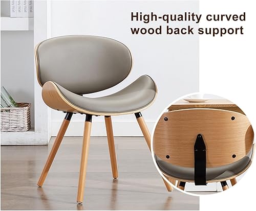 Miniatura 6 de YCKEGEW Sillas de comedor de cuero, silla tapizada de madera maciza de mediados de siglo, silla de maquillaje, silla de conchas en asiento acolchado