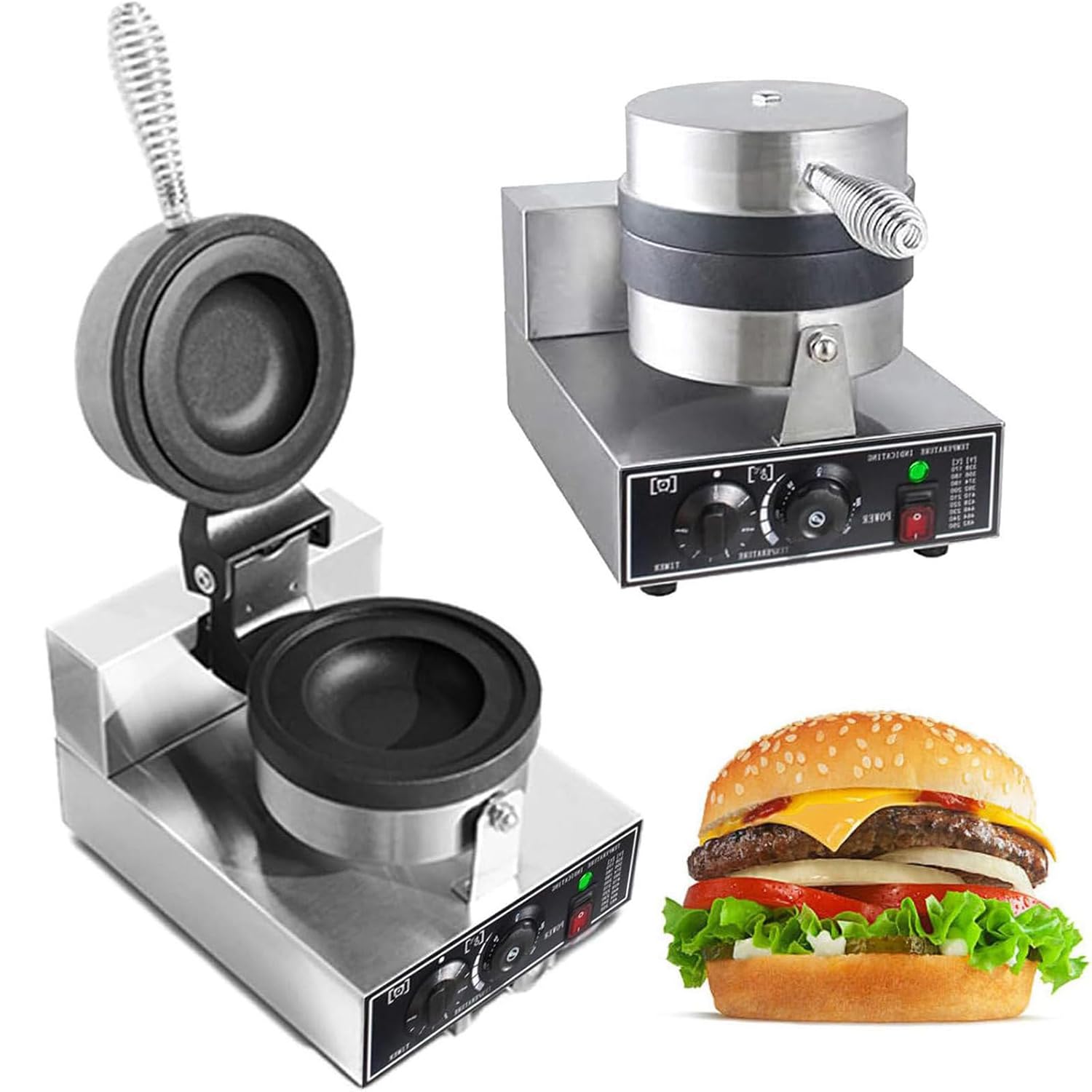 Elektryczny gofrownica do burgerów, elektryczny opiekacz do kanapek, nieprzywierająca prasa do hamburgerów Panini, wypiekacz do lodów ze stali nierdzewnej, 1300 W do użytku domowego
